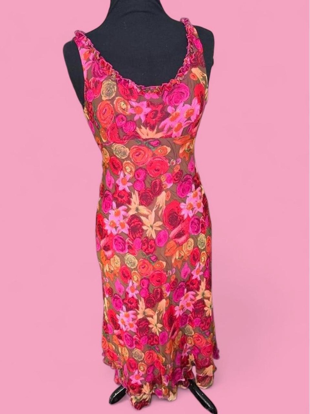 00s Floral Pink & Red Sleeveless Maxi Dress